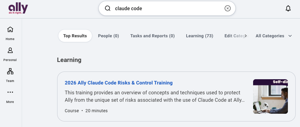 Workday search for Claude Code training